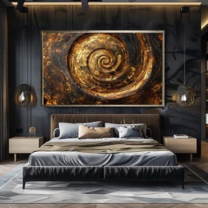 Golden Spiral Wall Art | Abstract Luxury Canvas Print | Modern Black Gold Wall Decor | Elegant Swirl Design | High Quality  | Ready to Hang