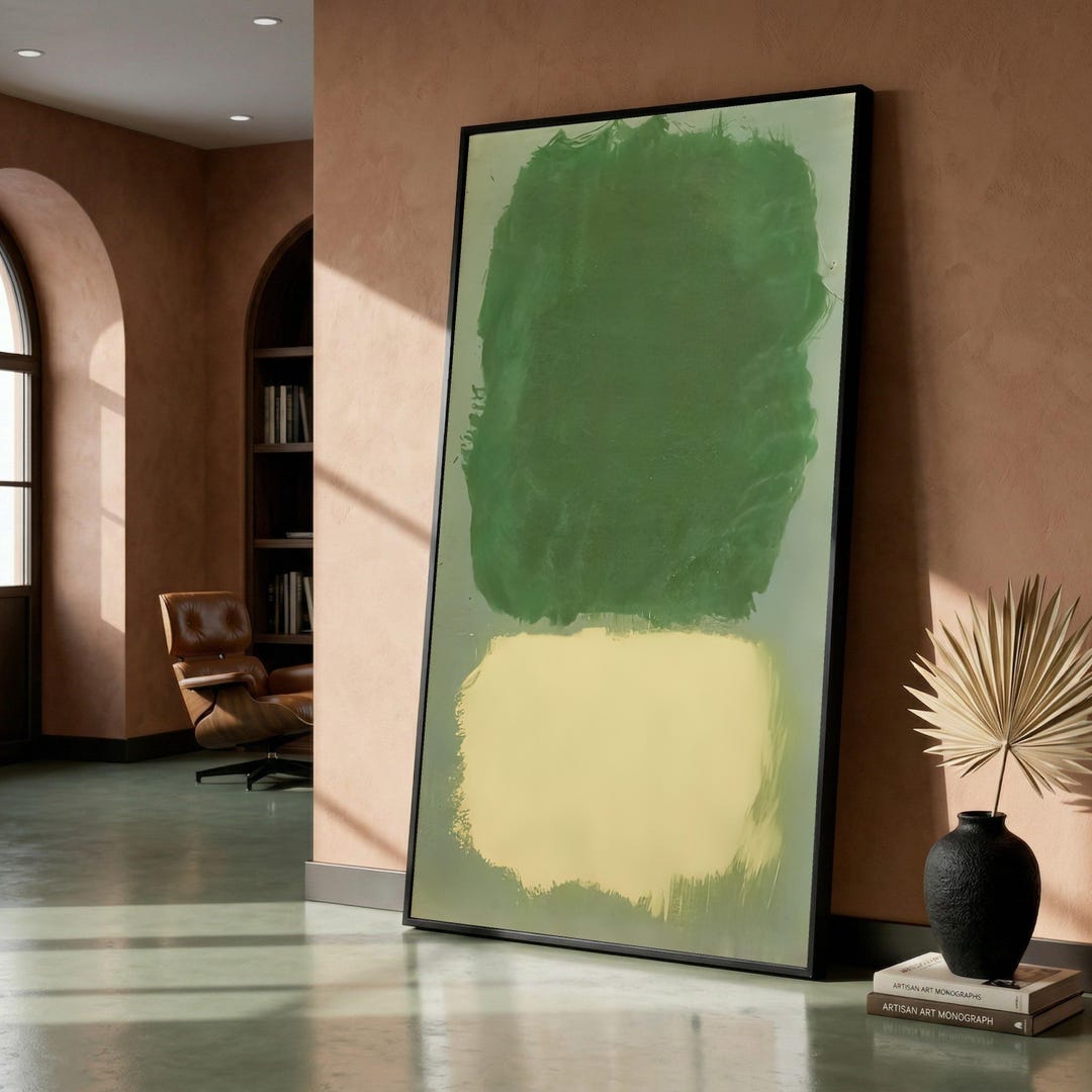 Modern Minimalist Abstract Canvas Wall Art, Green and Beige Color Block ...