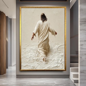Jesus Walking on Water Wall Art - Christian Canvas Painting - Biblical Artwork - Christian Canvas Art - Inspirational Religious Wall Decor