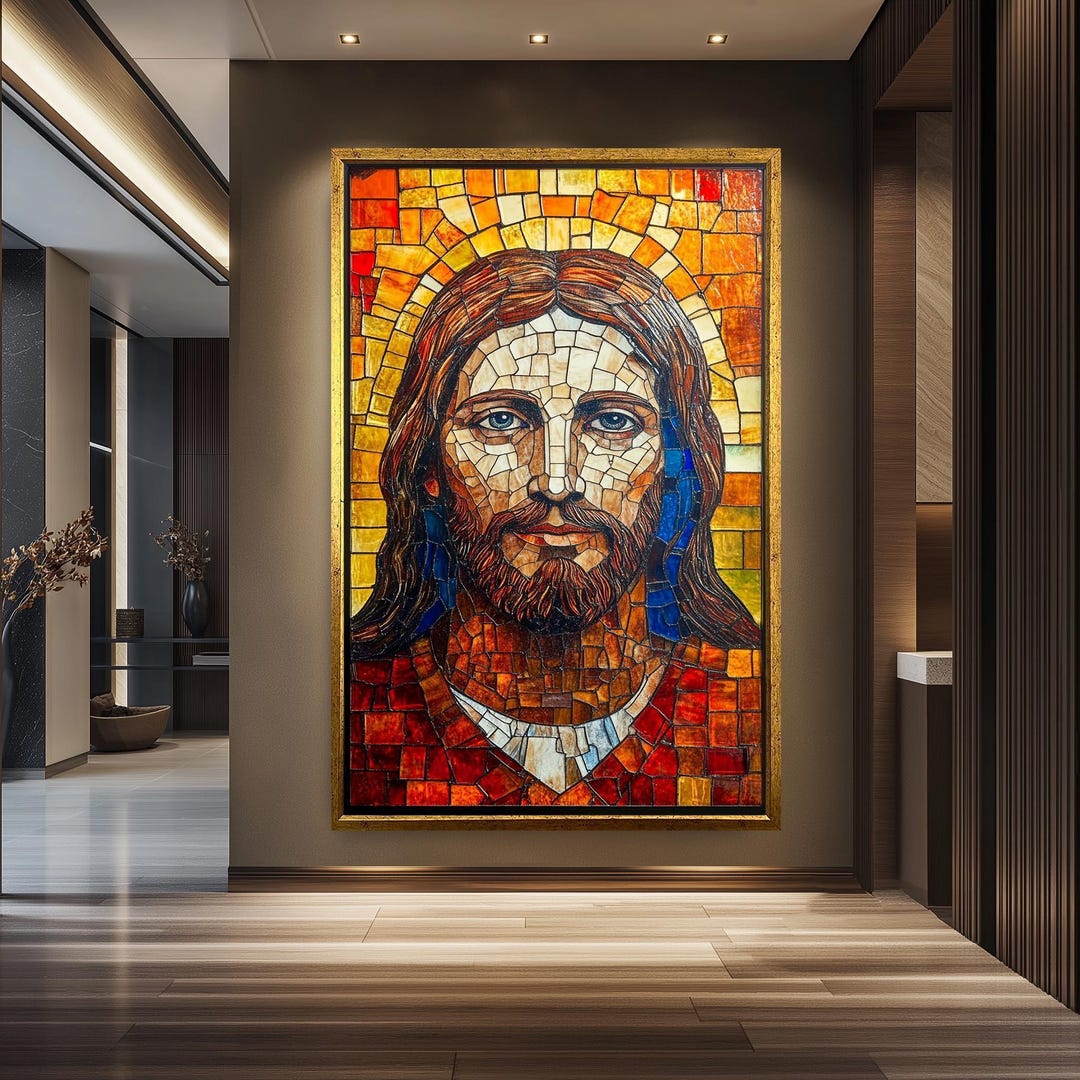 Jesus Christ Face Stained Glass Style | Sacred Portrait Wall Art ...