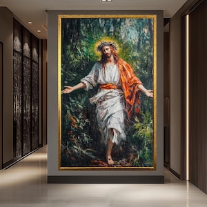 Jesus Resurrection Canvas Wall Art | Sacred Religious Painting of Christ | Spiritual Christian Home Decor | Crown of Thorns Canvas Print