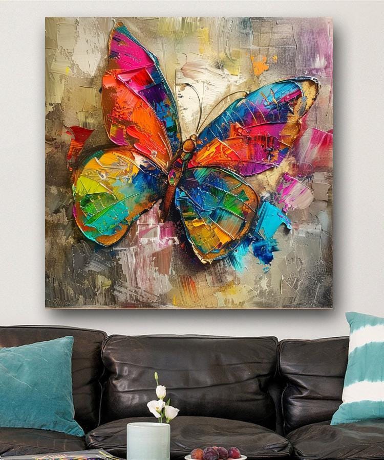 Colorful Butterfly Canvas Wall Art - Vibrant Abstract Painting - Modern ...