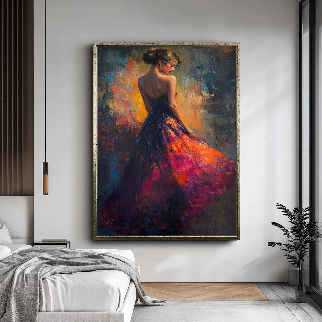Woman in Flowing Dress Canvas Print, Vibrant Impressionist Painting ...