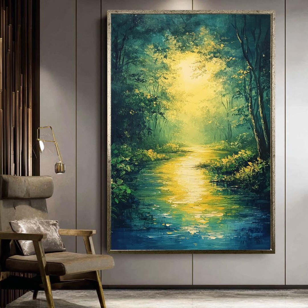 Sunlit Forest River Canvas | Serene Nature Wall Art | Peaceful ...