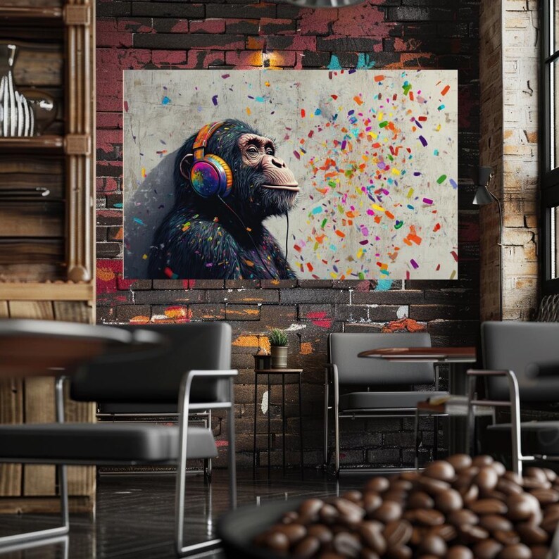 Colorful Monkey with Headphones Canvas Print, Modern Pop Art Wall Decor, Large Vibrant Animal Art, Fun Music-Themed Artwork for Living Room image 7