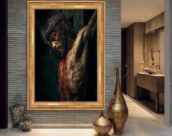 Quadro su tela raffigurante Gesù sulla croce – Dipinto religioso cristiano della Crocifissione, opera d'arte della Passione di Cristo per la sala di preghiera e l'arredamento di casa.