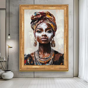 African Woman Portrait Wall Art, Bold Tribal Canvas, Cultural Expression Art, Vibrant Ethnic Decor, Powerful African Art for Home