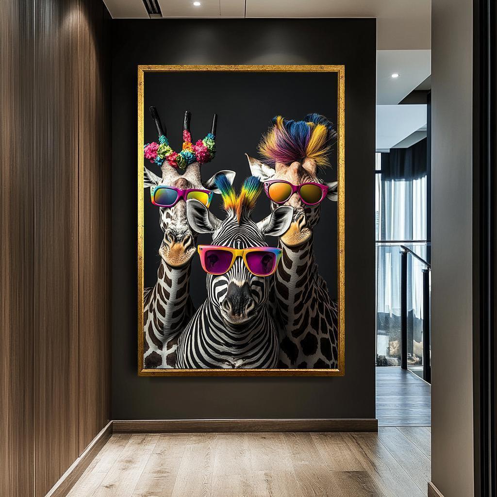 Funky Zebra Giraffes Sunglasses Pop Art Canvas, Kids Room Quirky Wall ...