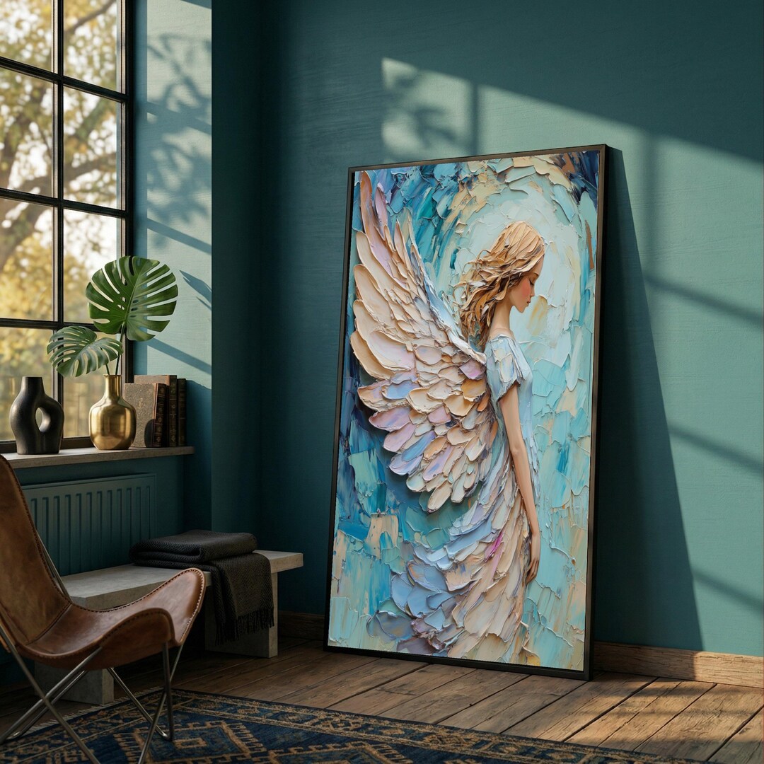 Angelic Woman With Feathered Wings Canvas, Textured Impasto Painting ...