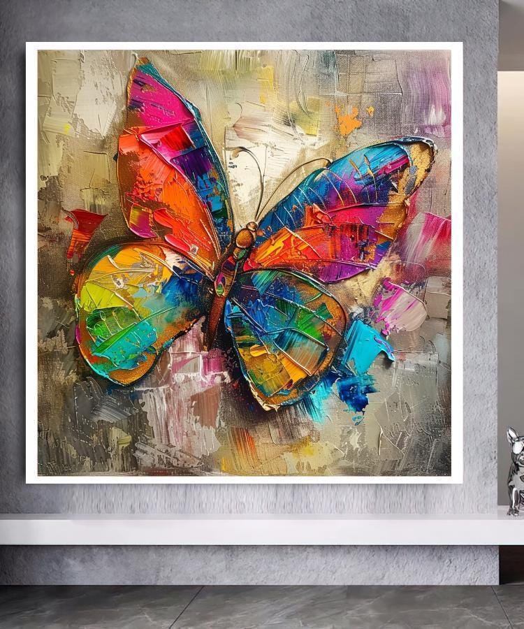 Colorful Butterfly Canvas Wall Art - Vibrant Abstract Painting - Modern ...