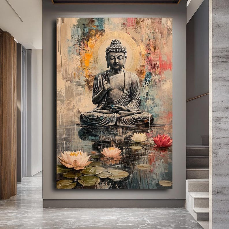 Buddha and Lotus Canvas Print, Zen Meditation Wall Art, Spiritual Home ...
