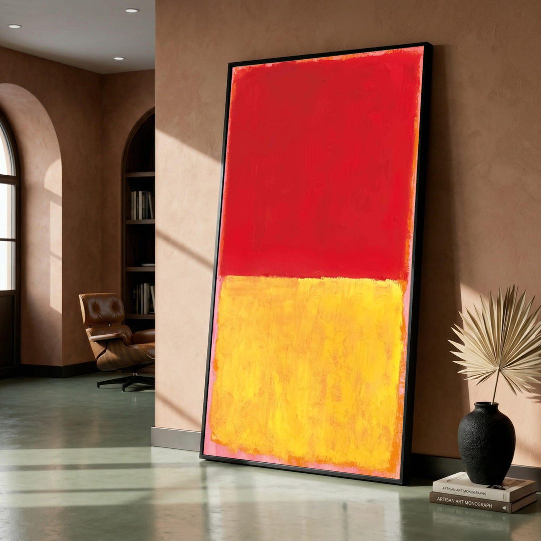 Bold Red and Yellow Abstract Canvas, Modern Color Block Wall Art ...