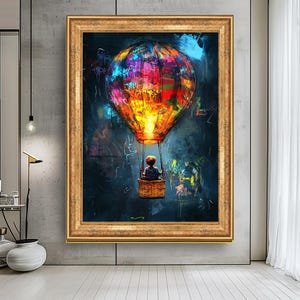 Banksy Ballon Kunstwerk, Banksy Stil Kunst,Banksy inspiriert Heißluftballon Leinwanddruck,Banksy Stil Kunst, moderne Wanddekoration, Banksy Wandkunst