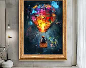 Banksy Balloon Artwork, Banksy Style Art,Banksy Inspired Hot Air Balloon Canvas Print,Banksy Style Art, Modern Wall Decor, Banksy Wall Art