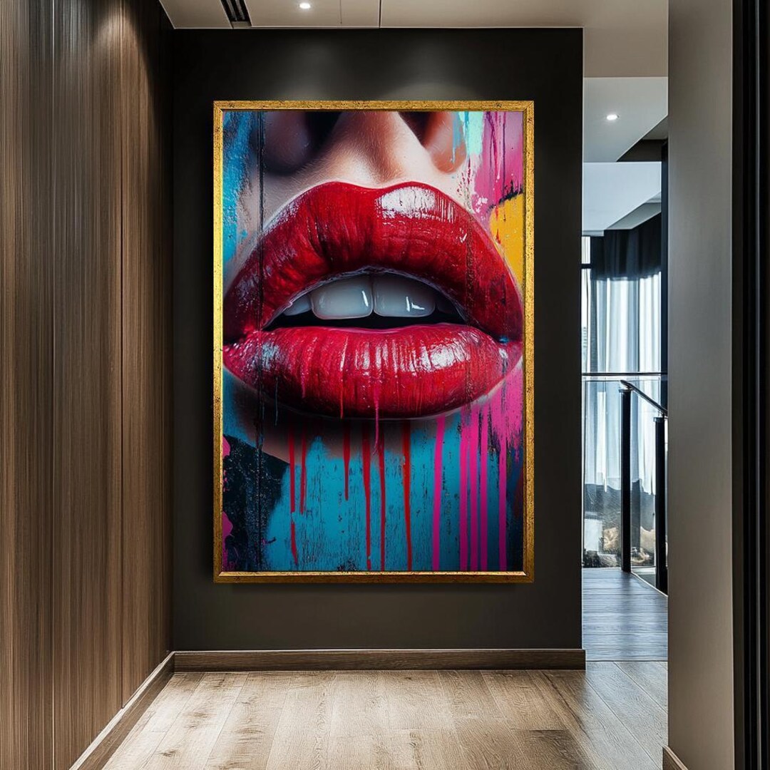 Bold Red Lips Canvas Print, Pop Art Dripping Paint Wall Decor - Etsy