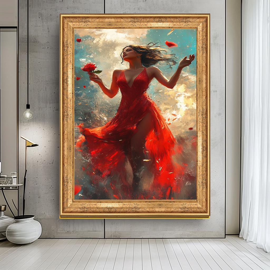 Woman in Red Dress Wall Art, Elegant Romantic Canvas Print, Dramatic ...