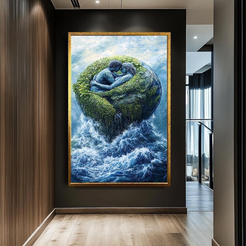 Romantic Earth and Water Couple Canvas Print – Symbolic Wall Art for Living Room image 1