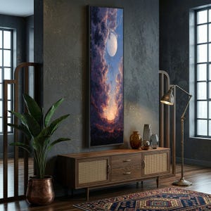 Mystical Moonlit Sky Canvas, Dramatic Clouds Wall Art, Evening Landscape Canvas, Celestial Night Scene, Home Decor Canvas Print