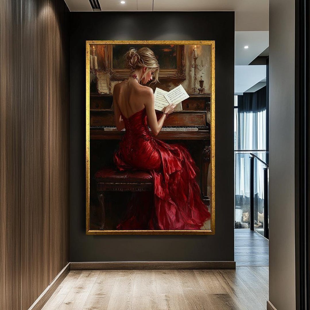 Woman in Red Dress at Piano Canvas Print, Classical Music Wall Art - Etsy