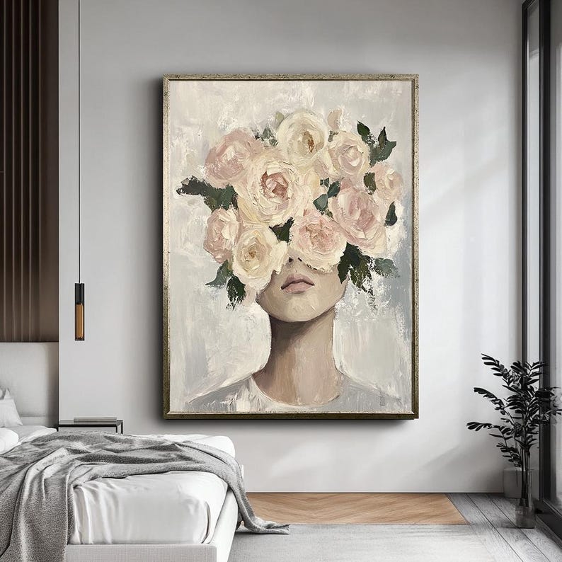 Floral Woman Portrait Canvas Art – Abstract Face Painting, Modern Home ...