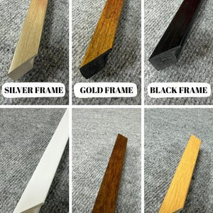 six different types of frames, each with a distinct color and material, arranged in a grid format.