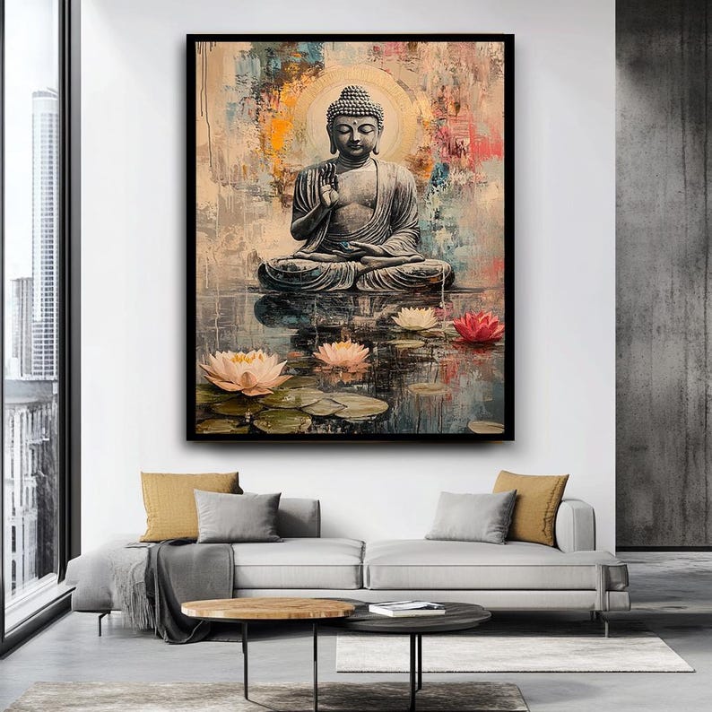 Buddha and Lotus Canvas Print, Zen Meditation Wall Art, Spiritual Home ...