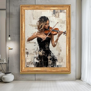 Elegant Violinist Canvas Wall Art, Modern Impressionist Music Artwork, Stylish Musical Decor , Female Musician Print , Ready to Hang