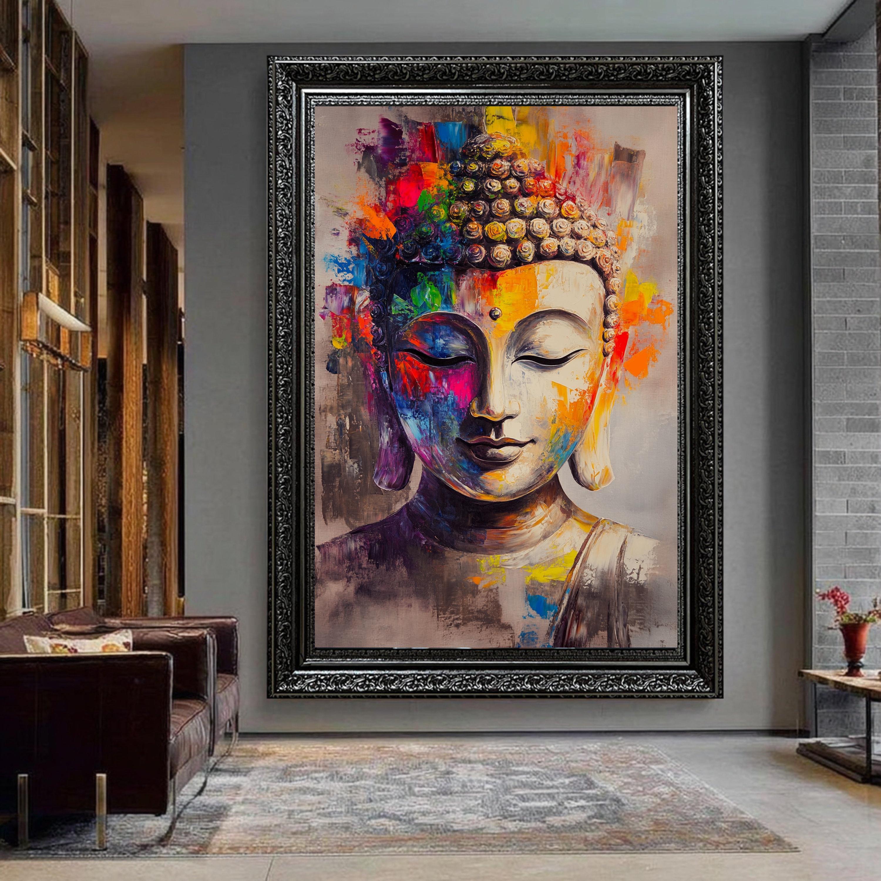 Colorful Buddha Face Canvas Wall Art, Abstract Spiritual Painting ...