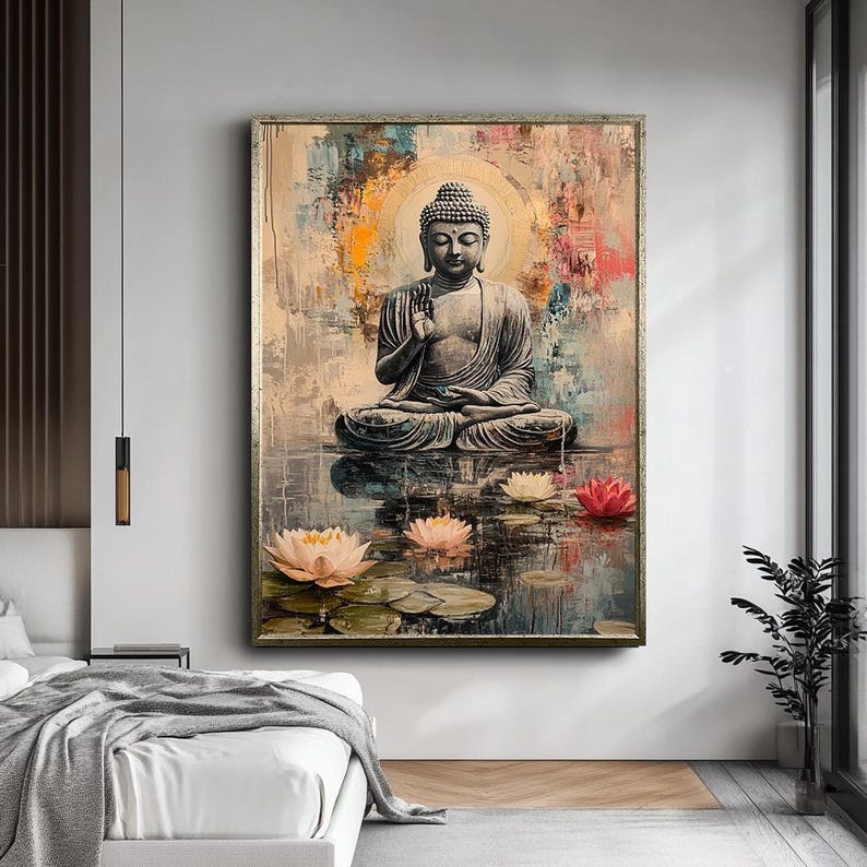 Buddha and Lotus Canvas Print, Zen Meditation Wall Art, Spiritual Home ...