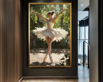 Elegant Ballerina Canvas Print, Ballet Dancer in Nature Wall Art,Graceful Ballerina Painting for Living Room, Modern Dance Artwork, Wall Art