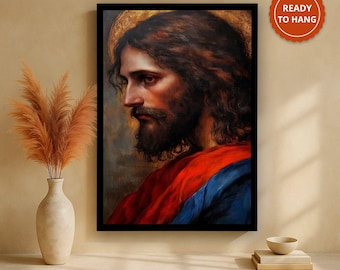 Klasyczny obraz na płótnie z Jezusem | Tradycyjna chrześcijańska sztuka ścienna | Święty portret Chrystusa | Religijny wydruk na płótnie | Katolicki wystrój domu