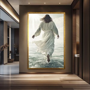Jesus Walking on Water Canvas – Christian Wall Art – Inspirational Religious Print – Spiritual Home Decor Gift for Believers
