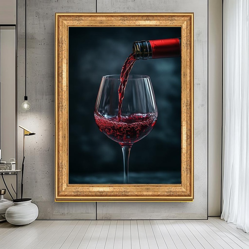 Red Wine Pouring Into Glass Canvas Art, Modern Wine Wall Decor, Elegant ...