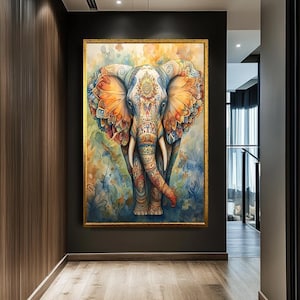 Colorful Mandala Elephant Wall Art, Intricate Bohemian Elephant Canvas, Vibrant Animal Artwork, Spiritual and Artistic Decor for Living Room