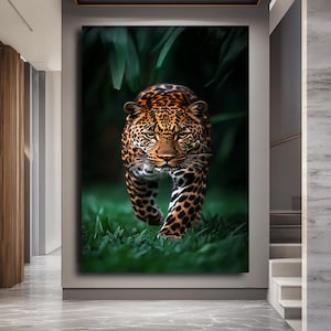 Striking Leopard Wall Art Print, Jungle Animal Canvas Decor, Wildlife Wall Art for Living Room, Large Exotic Panther Art, Bold Nature Decor