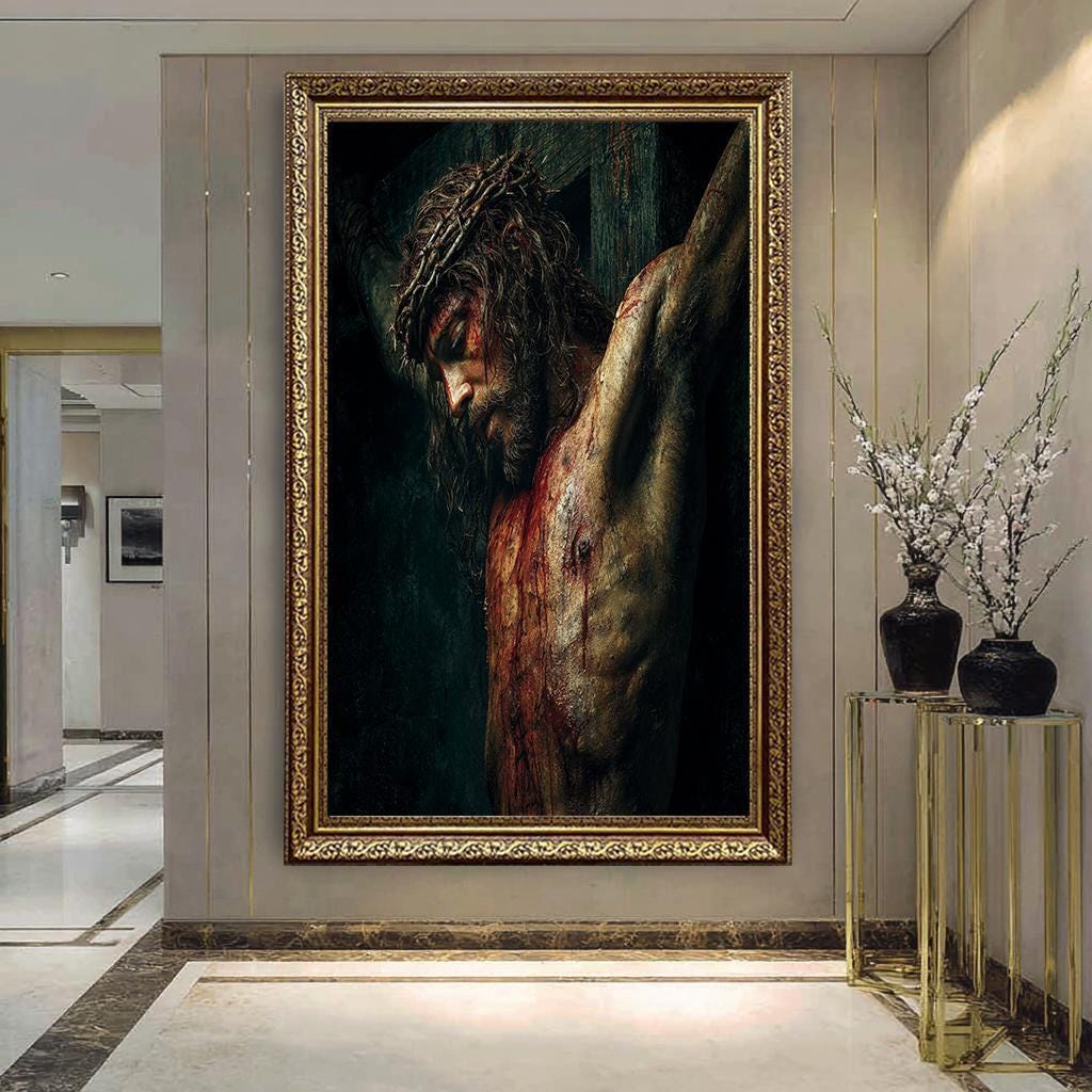Jesus on the Cross Canvas Wall Art – Religious Christian Crucifixion ...