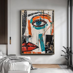 Abstract Face Canvas Print, Modern Colorful Wall Art, Bold Contemporary Artwork, Large Statement Piece for Living Room Decor