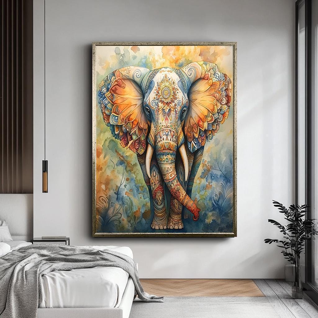 Colorful Mandala Elephant Wall Art, Intricate Bohemian Elephant Canvas ...