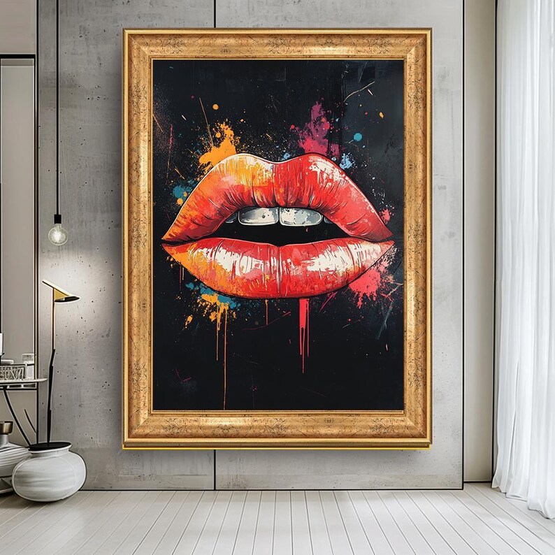 Bold Red Lips Art Print, Modern Pop Art Canvas, Vibrant Lipstick Splash ...