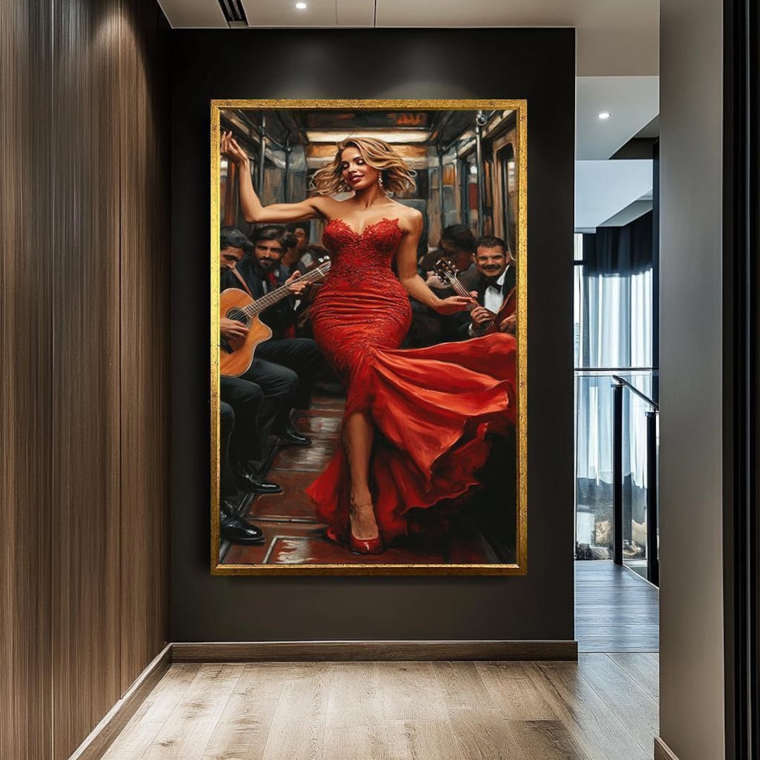 Woman Red Dress Canvas Print, Elegant Subway Art, Bold Fashion Wall ...