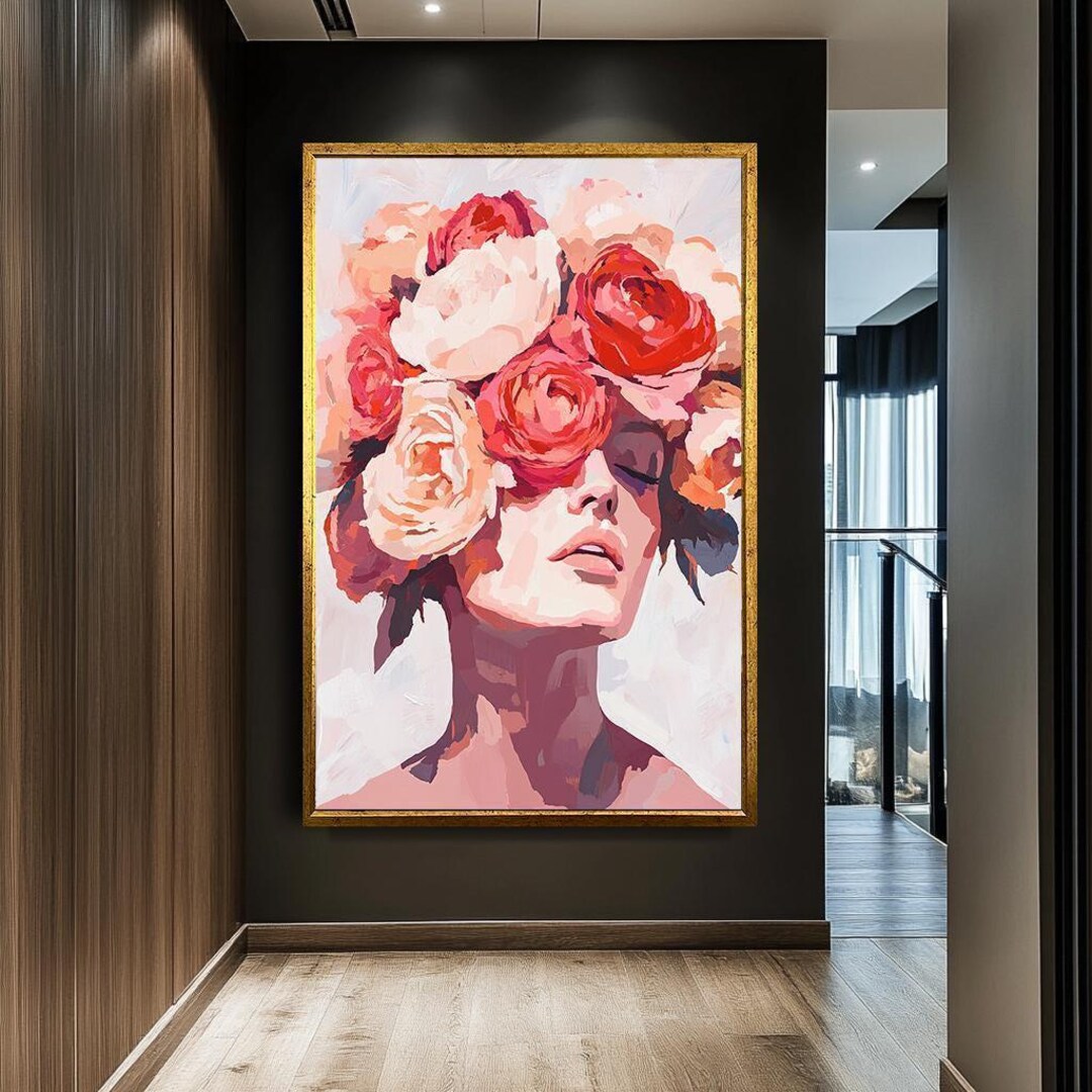 Abstract Floral Woman Portrait Canvas Print, Modern Elegant Lady Flower ...