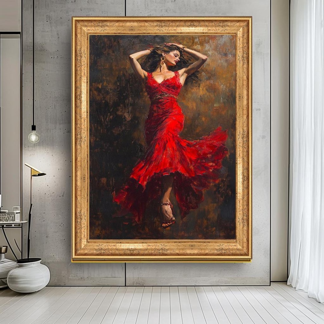 Flamenco Dancer Canvas Art, Elegant Woman in Red Dress, Large