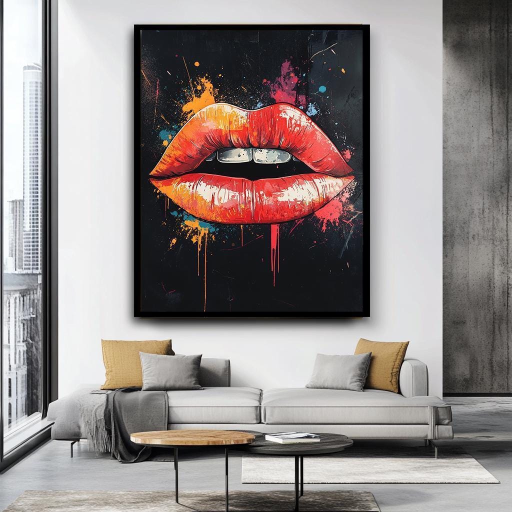 Bold Red Lips Pop Art Print, Vibrant Lipstick Splash Canvas, Edgy Wall ...