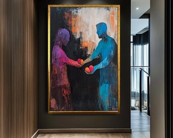 Abstract Couple Wall Art, Vibrant Expressionist Painting, Modern Love Canvas
