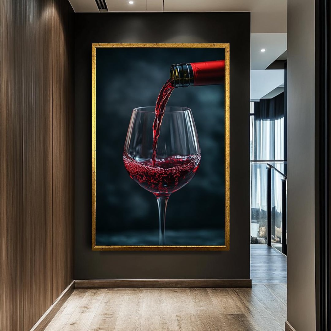 Red Wine Pouring Into Glass Canvas Art, Modern Wine Wall Decor, Elegant ...