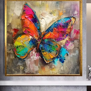 Arte murale su tela con farfalle colorate - Pittura astratta vibrante - Moderna opera d&#39;arte ispirata alla natura per soggiorno, camera da letto o ufficio