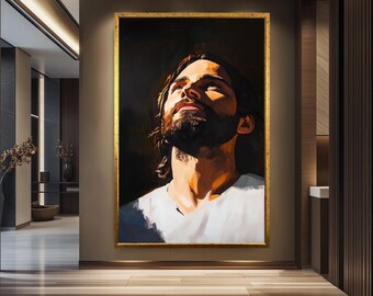 Cuadro de Jesús con la mirada hacia arriba, estilo religioso dramático, regalo para la entrada.