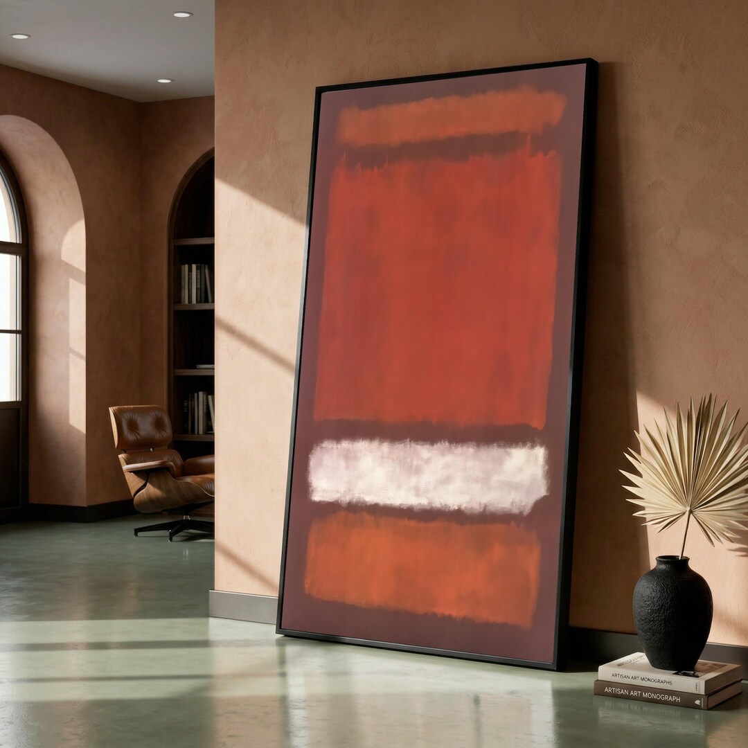Abstract Color Block Canvas Wall Art, Modern Minimalist Red and White ...