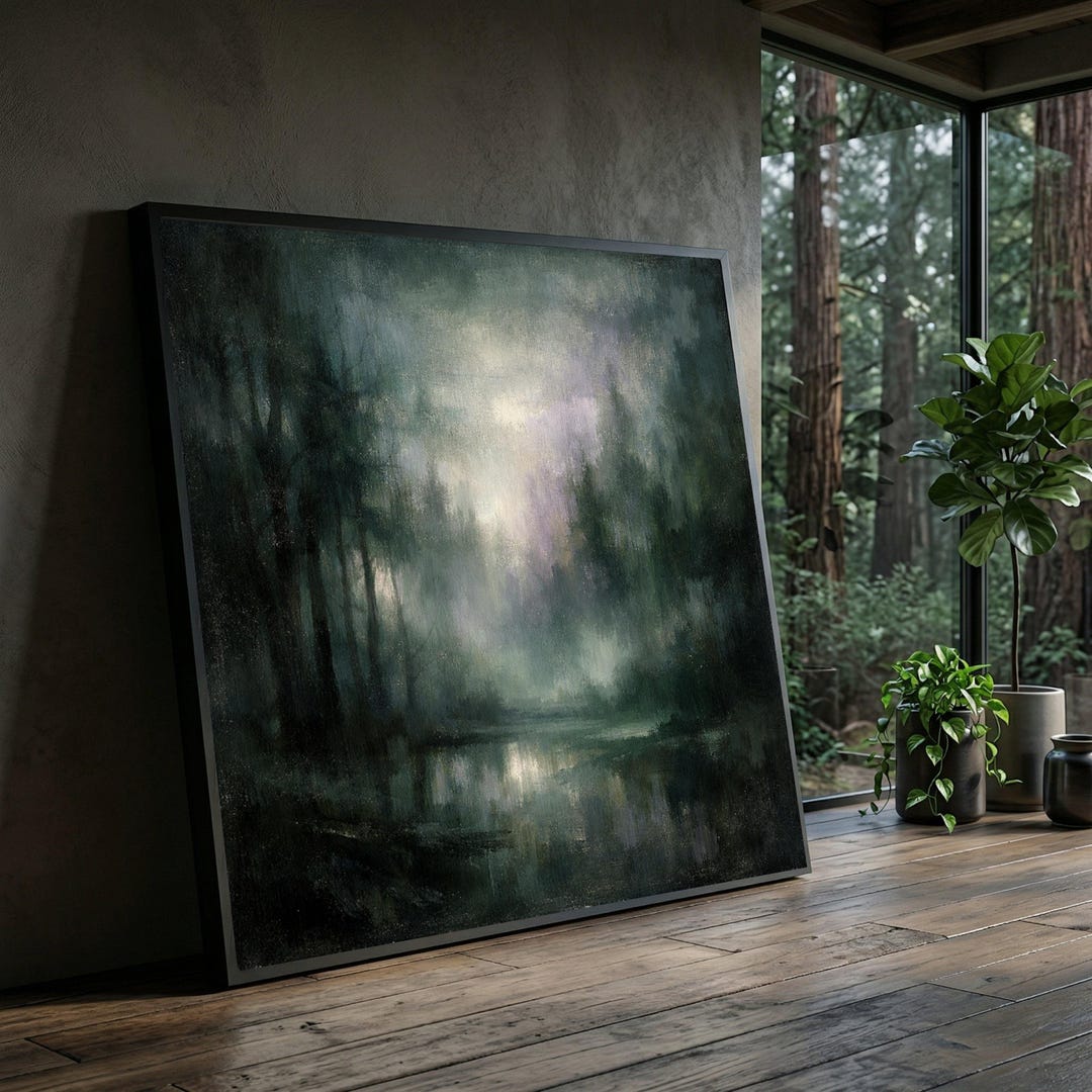 Misty Forest Landscape Canvas, Moody Nature Scene, Dark Woodland Wall ...
