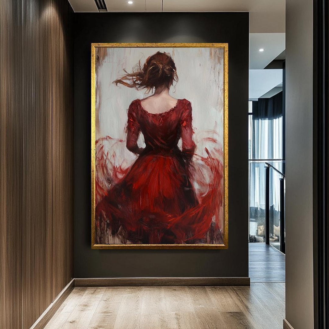 Woman in Red Dress Canvas Art | Dramatic Back Portrait Print - Etsy